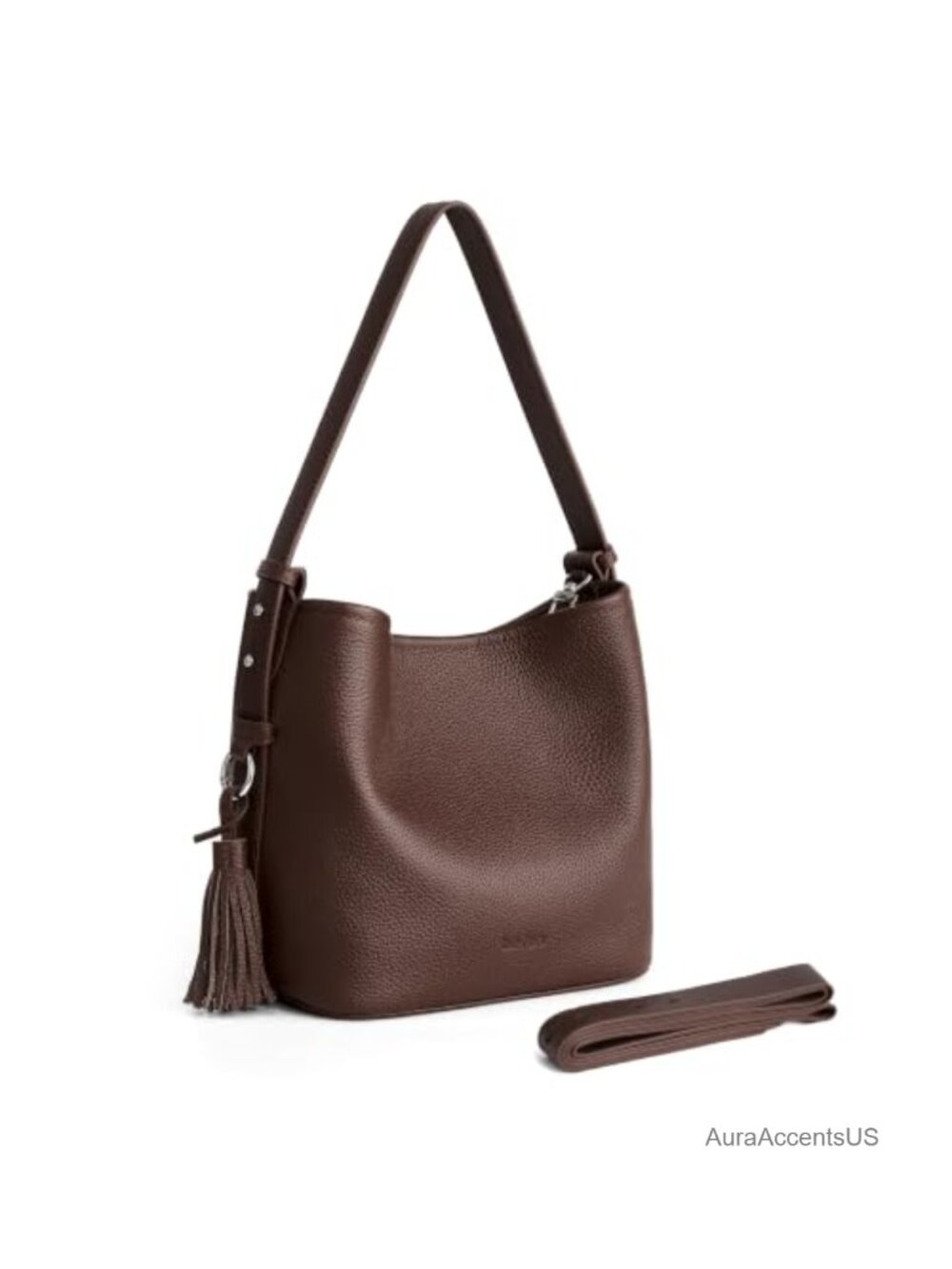 Genuine Leather Small Bucket Bag with Crossbody Strap Shoulder Purse